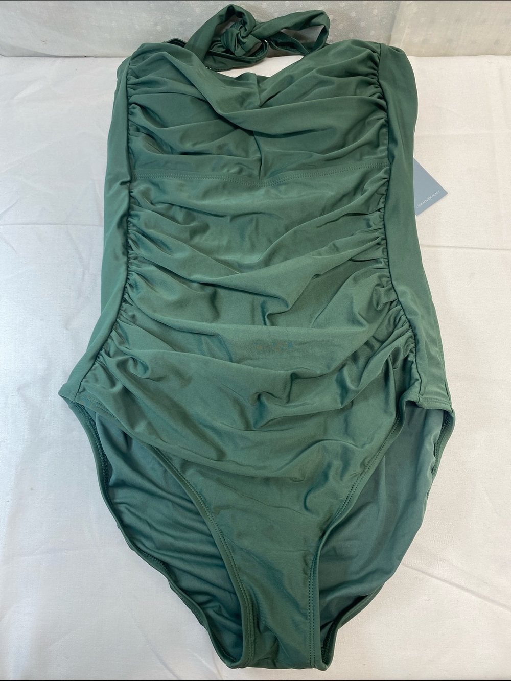 Smismivo Sculpting Ruched Halter One-Piece Swimsuit Green Large NEW